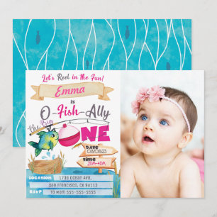 O-Fish-Ally One Girl 1:a Birthday Fishing Photo Inbjudningar