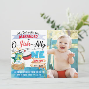 O-Fish-Ally One Photo Birthday Fishing 1st Inbjudningar