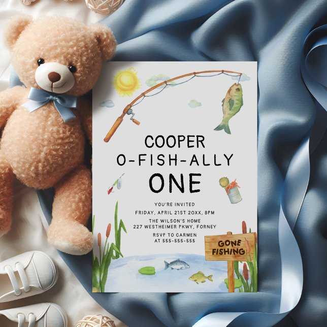 O-Fish-Ally One Rustic Fishing 1st Birthday Inbjudningar (Skapare uppladdad)