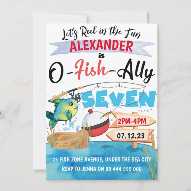 O-Fish-Ally Seven Fishing 7:e Birthday Boy Inbjudningar (Framsida)