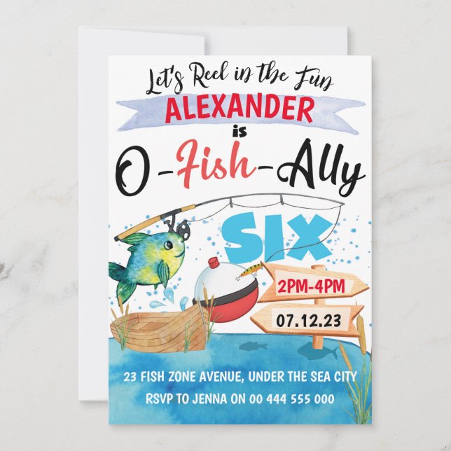 O-Fish-Ally Sex Fishing 6e Birthday Boy Inbjudningar (Framsida)