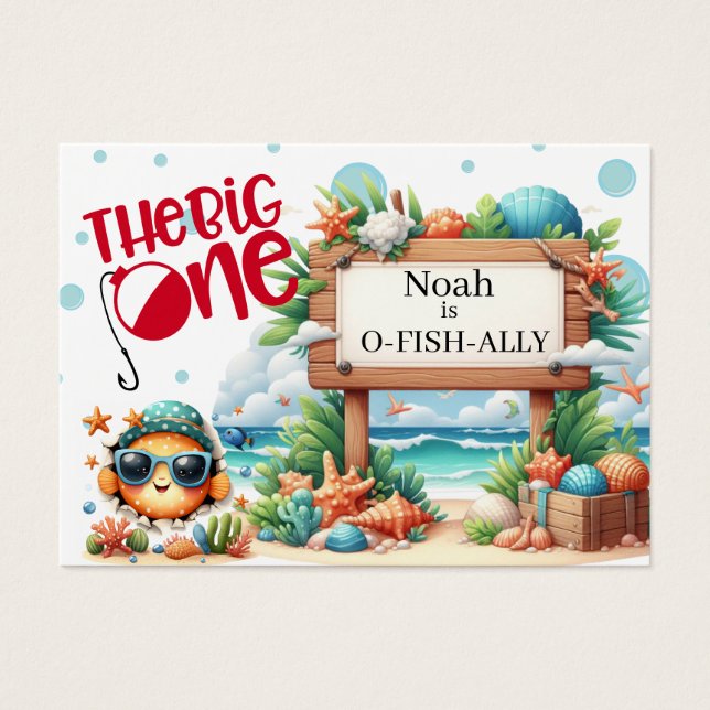 O-Fish-Ally the Big One Fishing Birthday Visitkort (Framsidan)