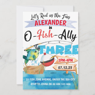 O-Fish-Ally Three Fishing 3rd Birthday Boy Inbjudningar