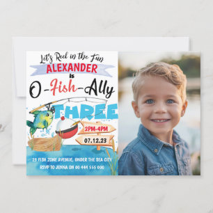 O-Fish-Ally three Fishing 3rd Birthday Photo Inbjudningar