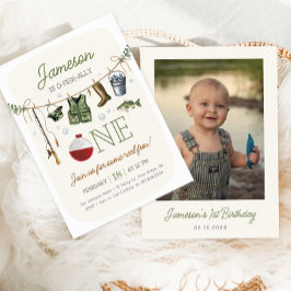 O-fisk-ally One Fishing 1st Birthday Photo Inbjudningar