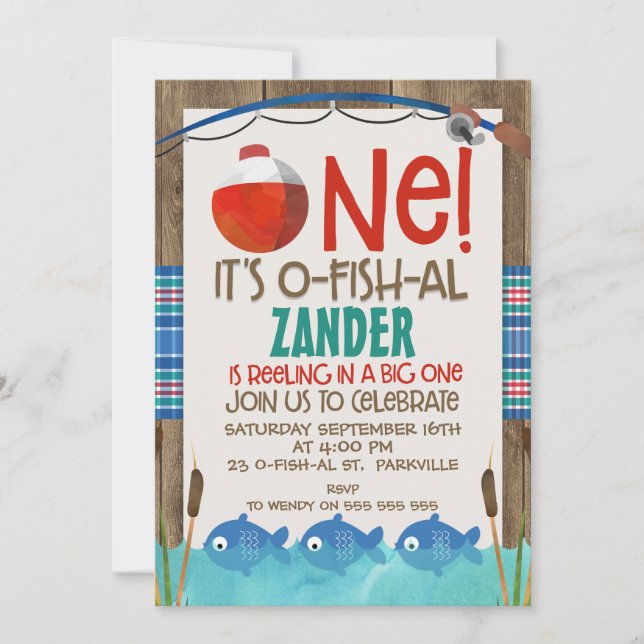 O Fiske 1 födelsedagsfest inbjudan (Framsida)