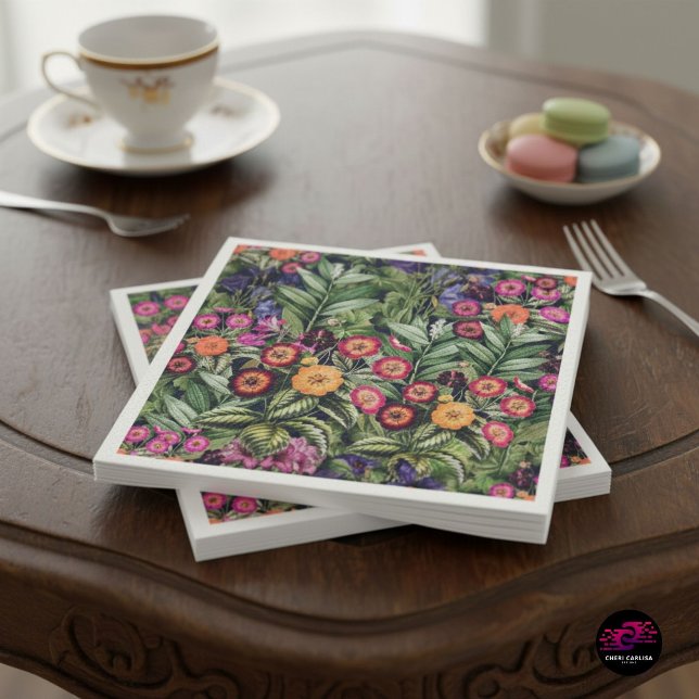 Ö Floral Rosa Äng Pappersservett (Tropical floral pattern, stacked clean with crisp edges and bold detail that shows up instantly.)