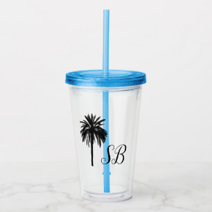 Ö för strand för personliginitialerpalmträd take away mugg