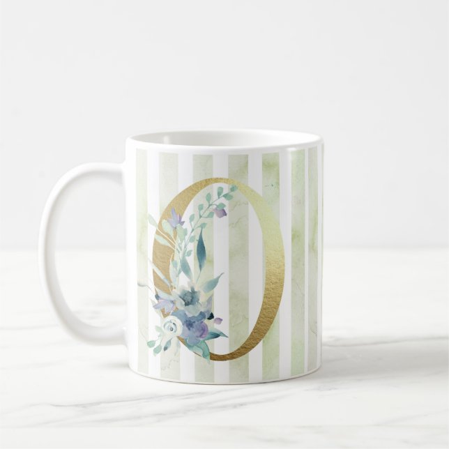 O, guldblå och vit rand kaffemugg (Vänster)