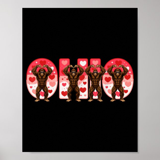 O-h-i-o Funny Bigfoot Ohio In Midwestern Valentine Poster (Framsidan)