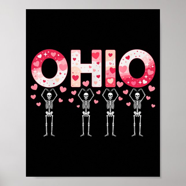 O-h-i-o Funny Skeletons Ohio In Midwestern Valenti Poster (Framsidan)
