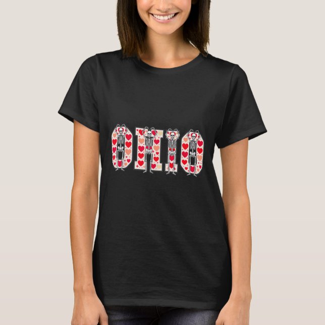 O-h-i-o Funny Skeletons Ohio In Midwestern Valenti T Shirt (Framsida)