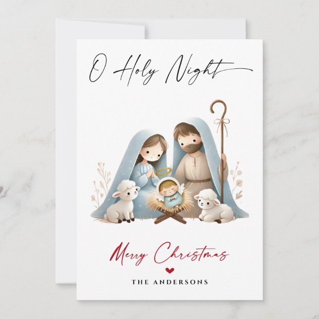 O Heliga Foto för Nativitetsscenfamiljen Natt Jul Julkort (Framsida)