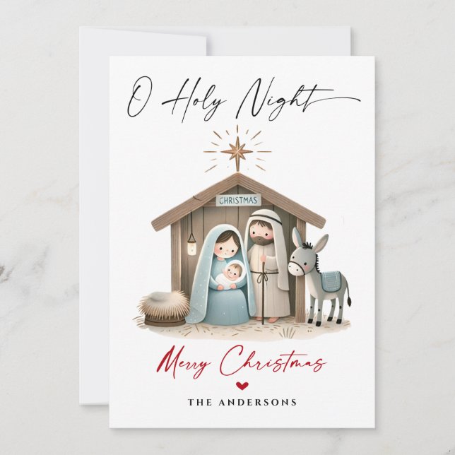 O Heliga Foto för Nativitetsscenfamiljen Natt Jul Julkort (Framsida)