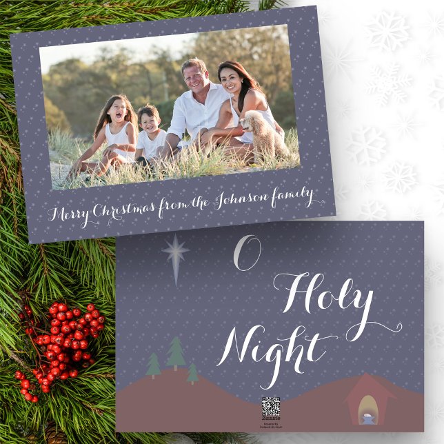 O Heliga Julfoto nattetid Julkort (O Holy Night Christmas card front and back.)