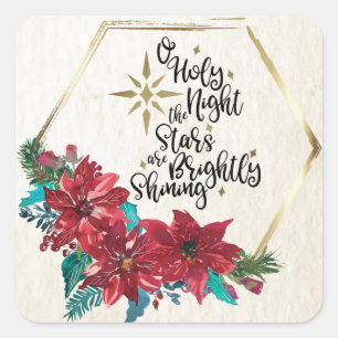 O Heliga Natt, Jul Sång Red Poinsettia Fyrkantigt Klistermärke