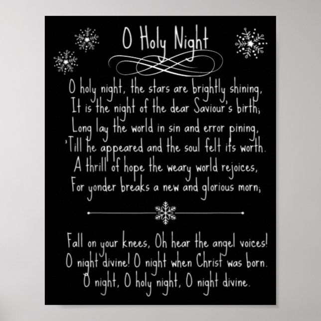 O Heliga Natt Julsång Musik Sångtexter Text Poster (Framsidan)