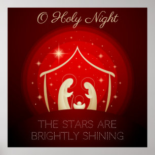 O Heliga Nattjul Sång Nativitet Red White Poster