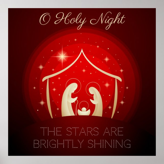 O Heliga Nattjul Sång Nativitet Red White Poster (Framsidan)