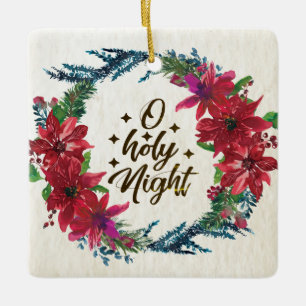O Heliga Night Red Poinsettia Personlig jul Julgransprydnad Keramik