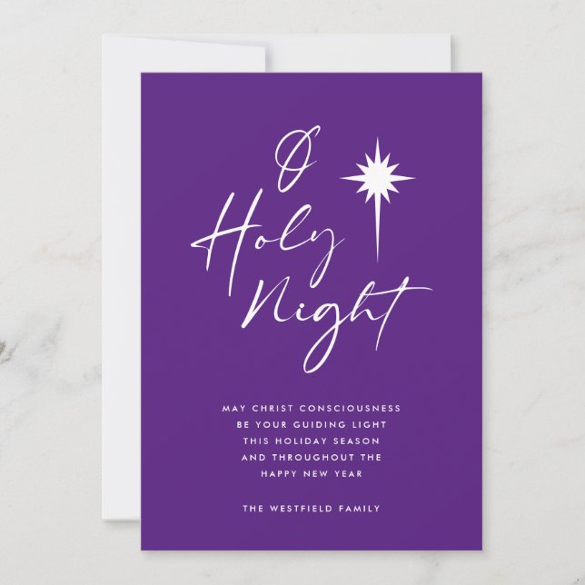 O Heliga Night Star of Bethlehem Royal Lila Julkort (Framsida)