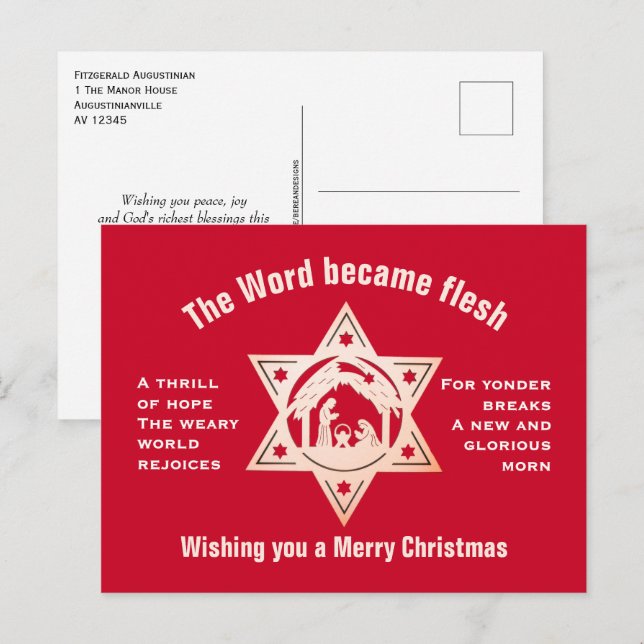 O HOLY NIGHT Nativity Christmas Helg Vykort (Fram/baksida)