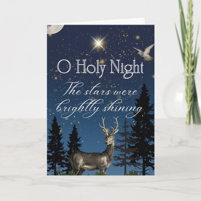 O Holy Night Starry Sky with Deer and Dove Card Kort (Framsida)