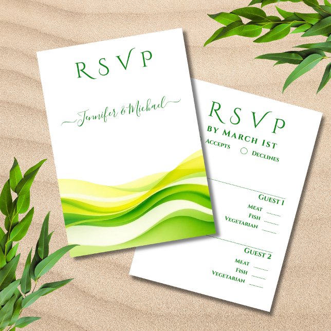 Ö Island Citrus Bröllopsmåltidsalternativ OSA Kort (Island Citrus Green and Yellow Wedding Meal options RSVP Card)