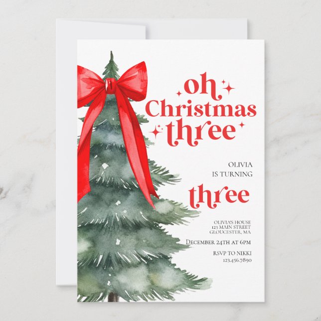 O jul tre 3-års födelsedag inbjudningar (Framsida)