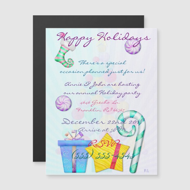 O jul Whimsey Folk Art Magnetisk Inbjudningskort (Fram/baksida)