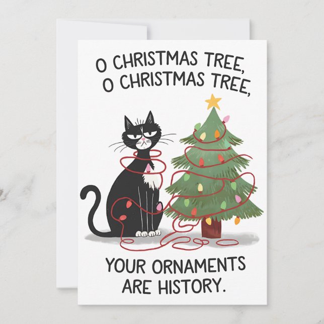 O Julgran Dina Prydnader Är Historia Katt Inbjudningar (Framsida)