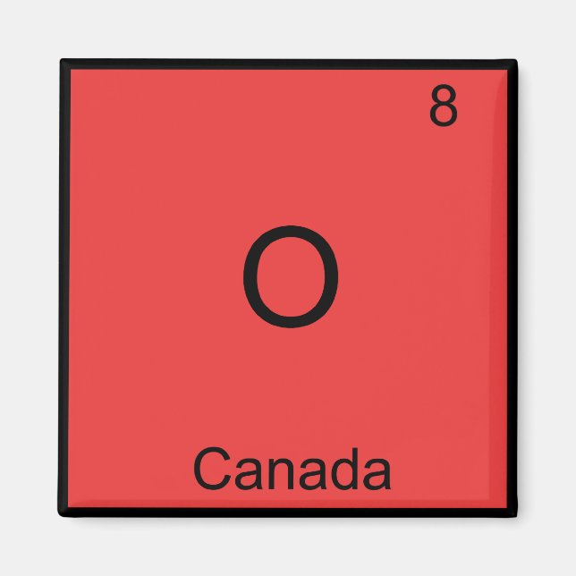 O - Kanada Kemiskt Elementsymbol Rolig Magnet (Framsidan)