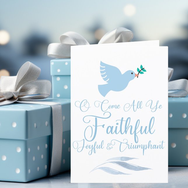 O Kom All Ye Faithful Religiösa jul Dove Helgkort (Skapare uppladdad)