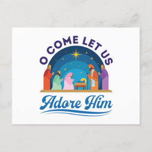 O Kom: Låt oss Adore honom Jul Christian Jesus Vykort