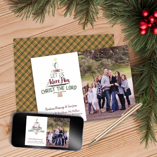 O Kom Låt oss be om hans typografi Julkort (O Come Let Us Adore Him Typography Holiday Card)