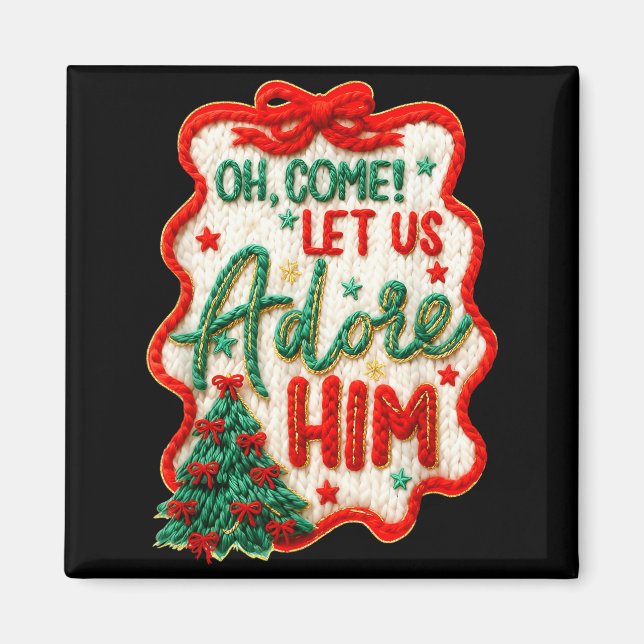 O kom låt oss tillbe honom Garn Virka Nativity Chr Magnet (Framsidan)