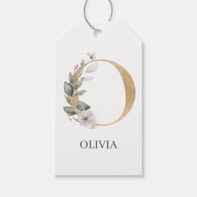 O Monogram Blommigt Personlig Gift-Märkre Presentetikett (Framsidan)