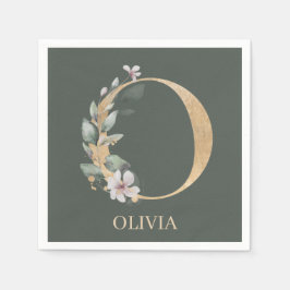 O Monogram Blommigt Personlig Napkins Pappersservett
