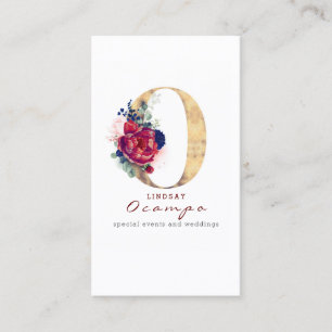 O Monogram Burgundy Guld och marinblå Blommigt Visitkort