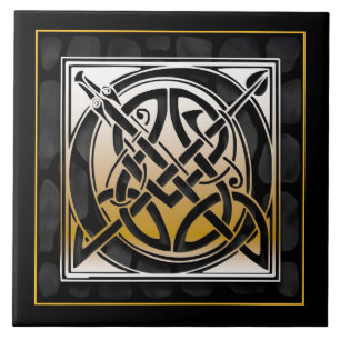 O Monogram Celtic Black Stone Ceramic Tiles Kakelplatta