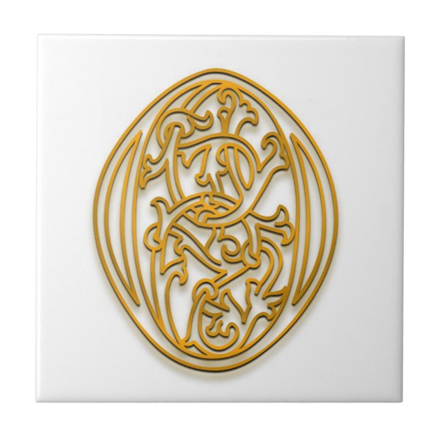 O Monogram "Irish Guld" Ceramic Tile Kakelplatta (Framsidan)