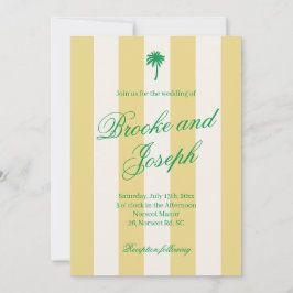Ö Palm Stripe Cabana Beach Retro gul bröllop Inbjudningar