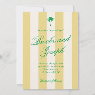 Ö Palm Stripe Cabana Beach Retro gul bröllop Inbjudningar