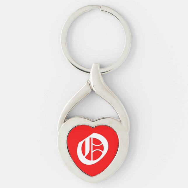 "O" Red Heart Keychain Twisted Heart Silverfärgad Nyckelring (Framsidan)