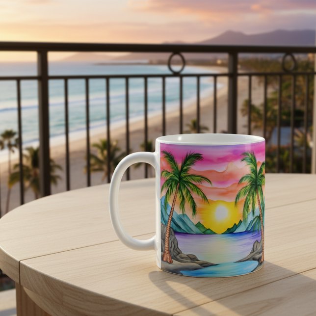 Ö tropical strand solnedgång kaffemugg (Skapare uppladdad)