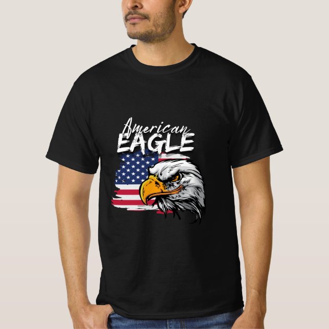 Öagle med amerikansk Flagga T Shirt (Framsida)