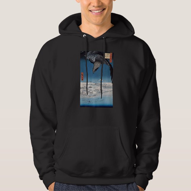 Öagle över vinterlandskap japanskt träblock hoodie (Framsida)