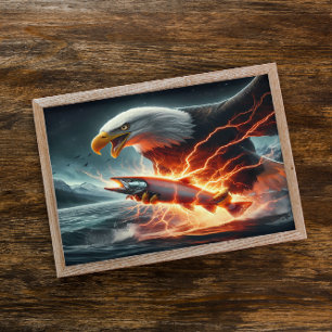 Öagle Soars över fisk vid Vatten Poster