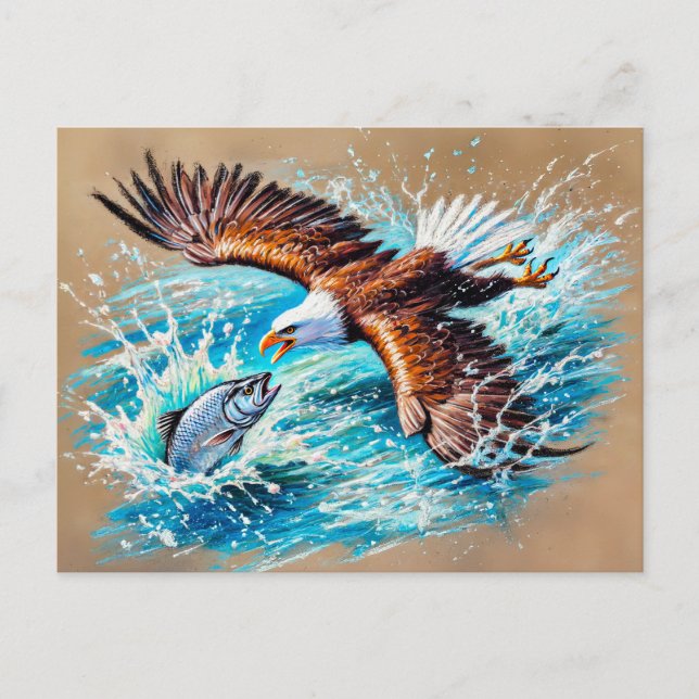 Öagle som flyger över floden Hunting för lax Paste Vykort (Framsida)