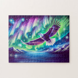 Öagle som flyger över Sjö i norra Ljus Pussel